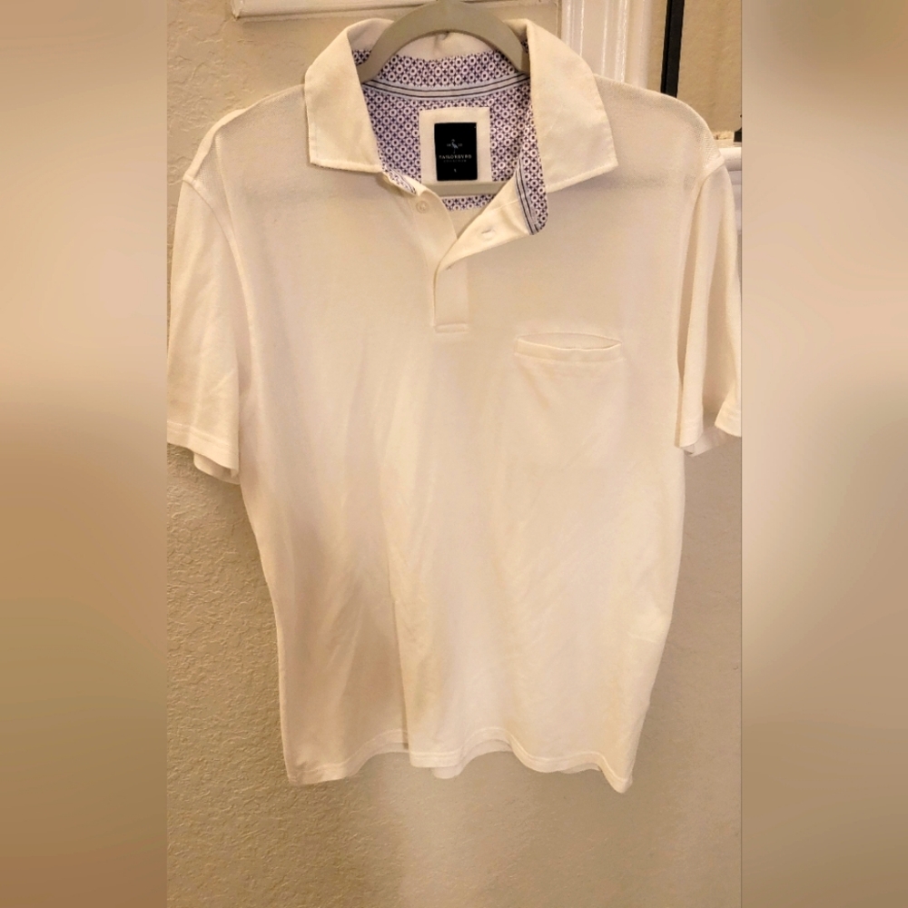 Taylor Byrd Polo Shirt White Short Sleeve Golf Size Large Button Collar Cotton